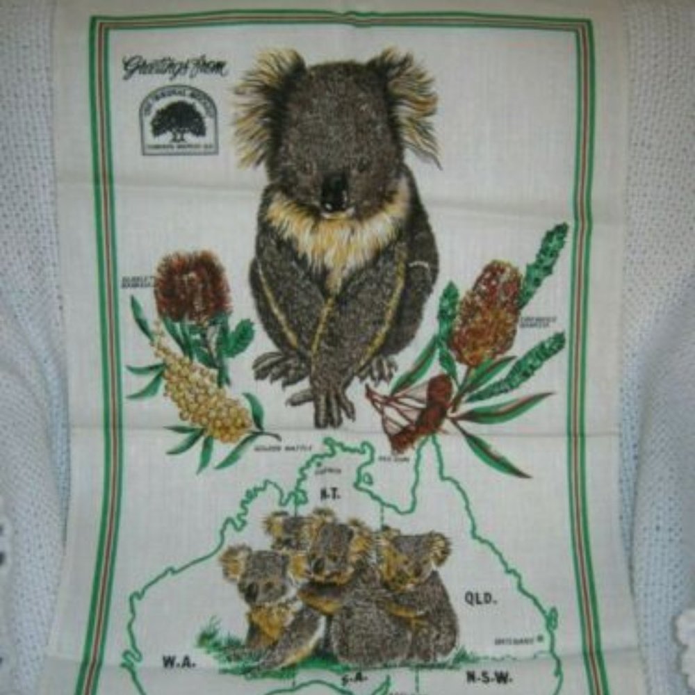 Greetings From Australia Linen Cotton Tea Towel Hand Printed